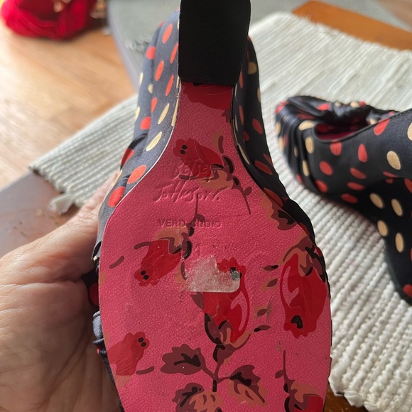 Betsey Johnson Lydia Wedge Peeptoe Heels Rose Print Black Red Pink Satin Women - Picture 8 of 8